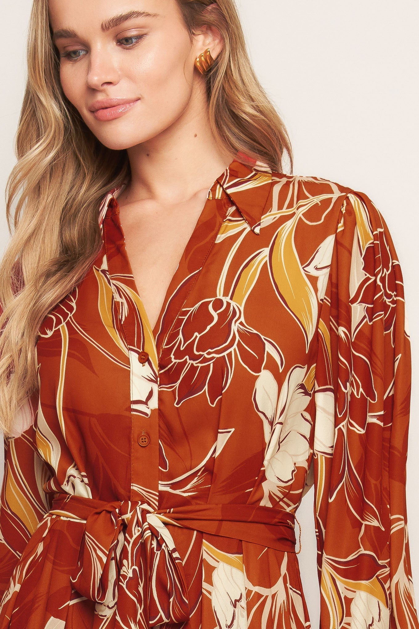 BLOOMING RADIANCE WOVEN MIDI DRESS Flying Tomato